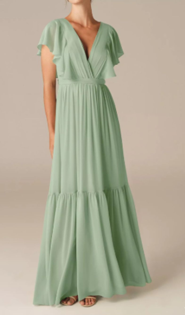 AW BRIDAL 4 S sage green Lars chiffon bridesmaid party gala maxi dress NEW 0B7